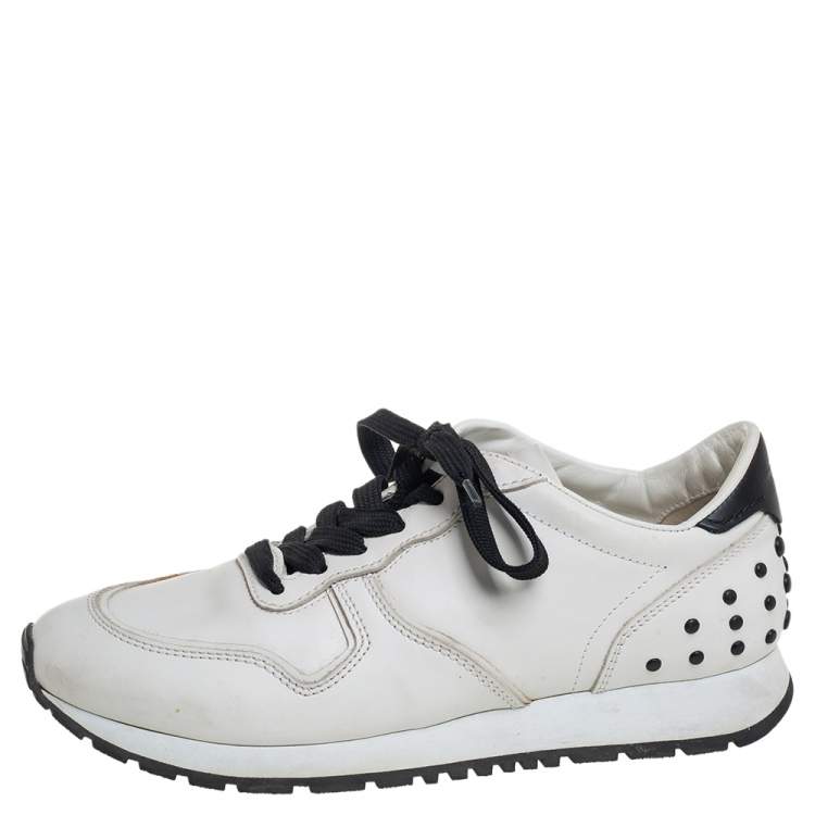 مملوكة مسبقًا Tod's White/Black Leather Low Top Sneakers Size 37.5