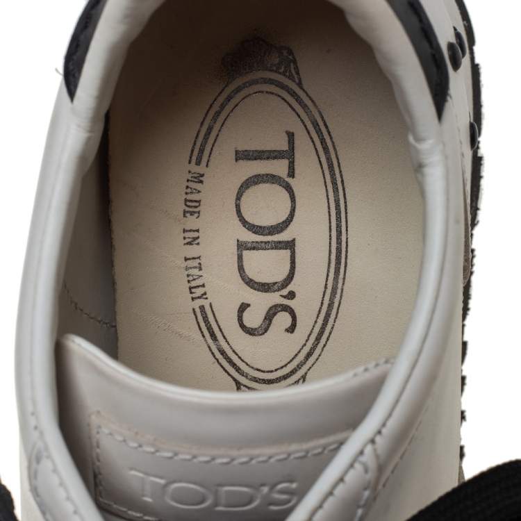 مملوكة مسبقًا Tod's White/Black Leather Low Top Sneakers Size 37.5