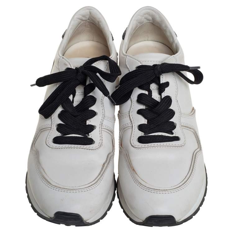 مملوكة مسبقًا Tod's White/Black Leather Low Top Sneakers Size 37.5
