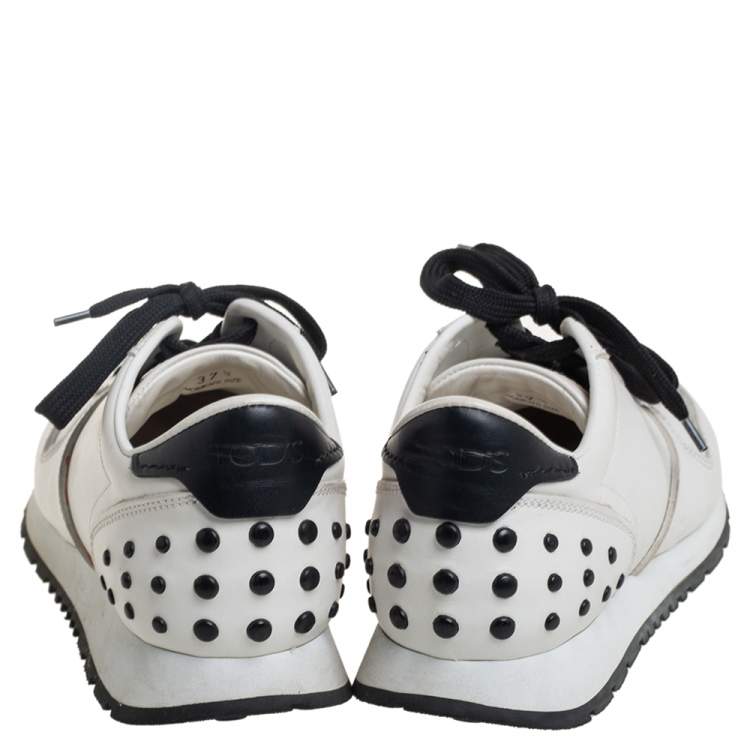 مملوكة مسبقًا Tod's White/Black Leather Low Top Sneakers Size 37.5
