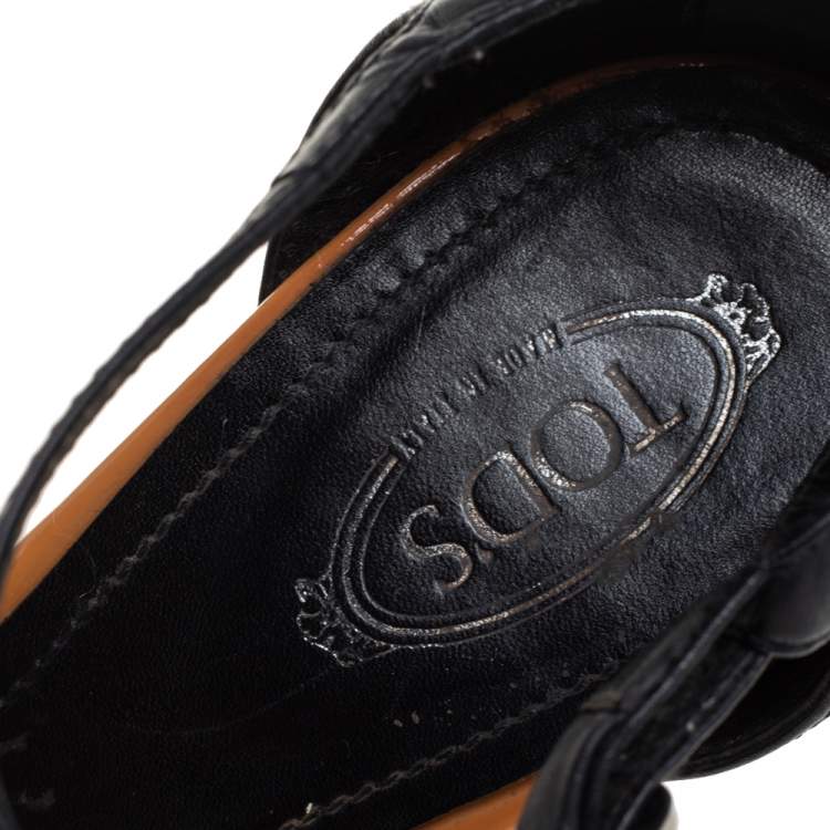 Pre Owned Tod's Brown Patent Leather Wedge Ankle Strap Sandals Size 38