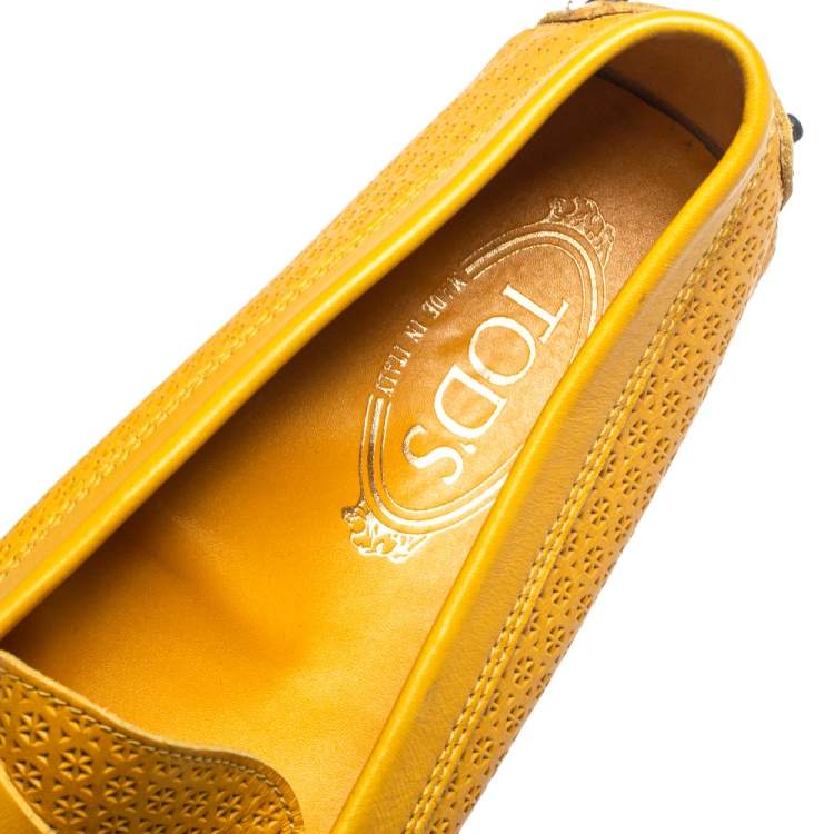 Pre Owned Tod's Yellow Lasercut Leather Gommino Driving Loafers Size 38