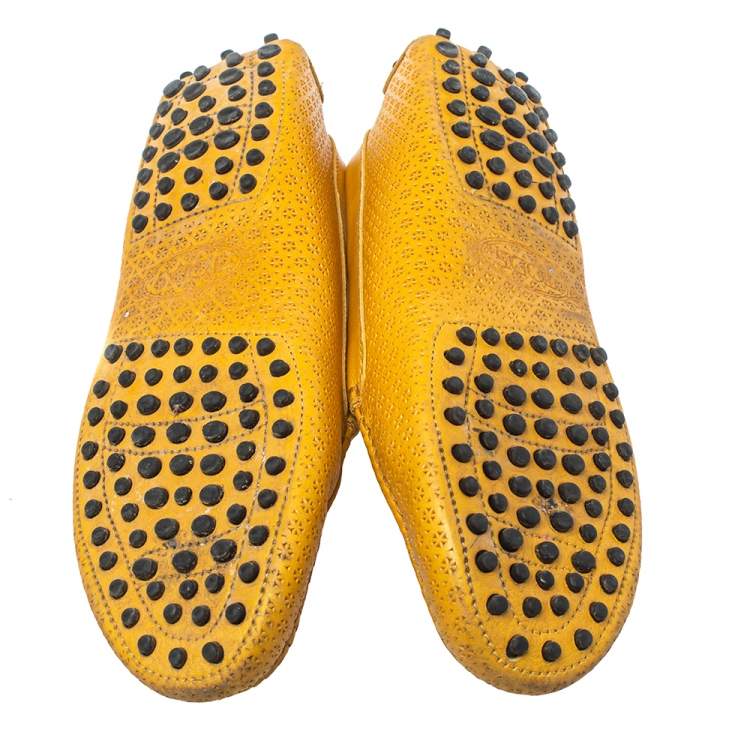 Pre Owned Tod's Yellow Lasercut Leather Gommino Driving Loafers Size 38