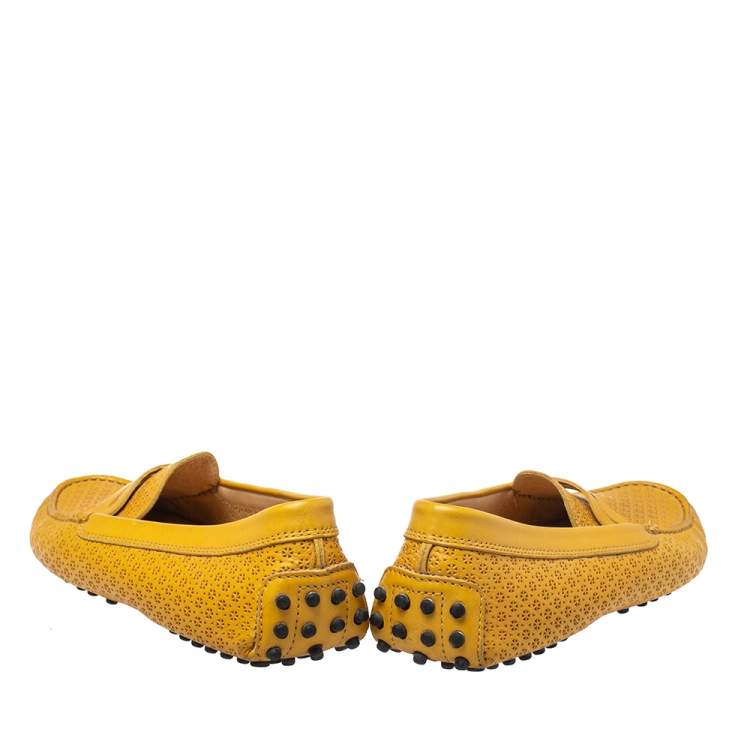 Pre Owned Tod's Yellow Lasercut Leather Gommino Driving Loafers Size 38