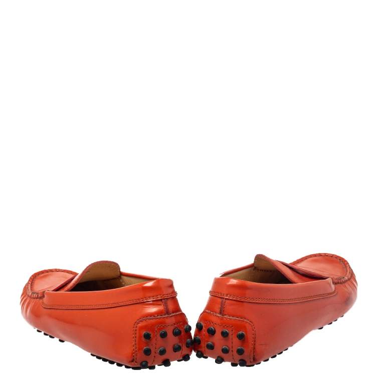 Pre Owned Tod's  Orange Patent Leather Gommino Penny Loafers Size 38