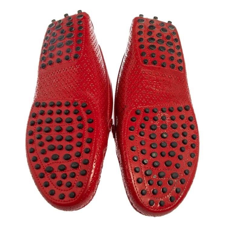 Pre Owned Tod's Red Lasercut Patent Leather Gommino Driving Loafers Size 38