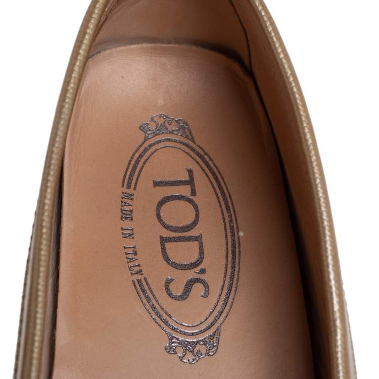 Pre Owned Tod's Metallic Gold Leather Gommino Slip On Loafers Size 38