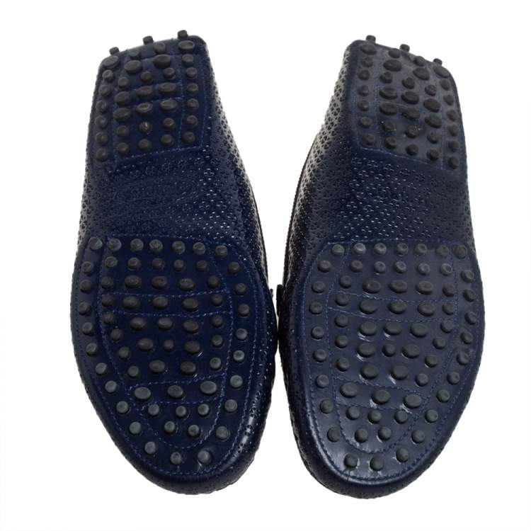 مملوكة مسبقًا Tod's Navy Blue Lasercut Patent Leather Gommino Driving Loafers Size 38