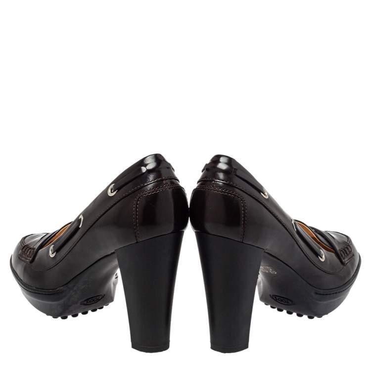 Pre Owned Tod's Brown Leather Penny Loafer Pumps Size 38
