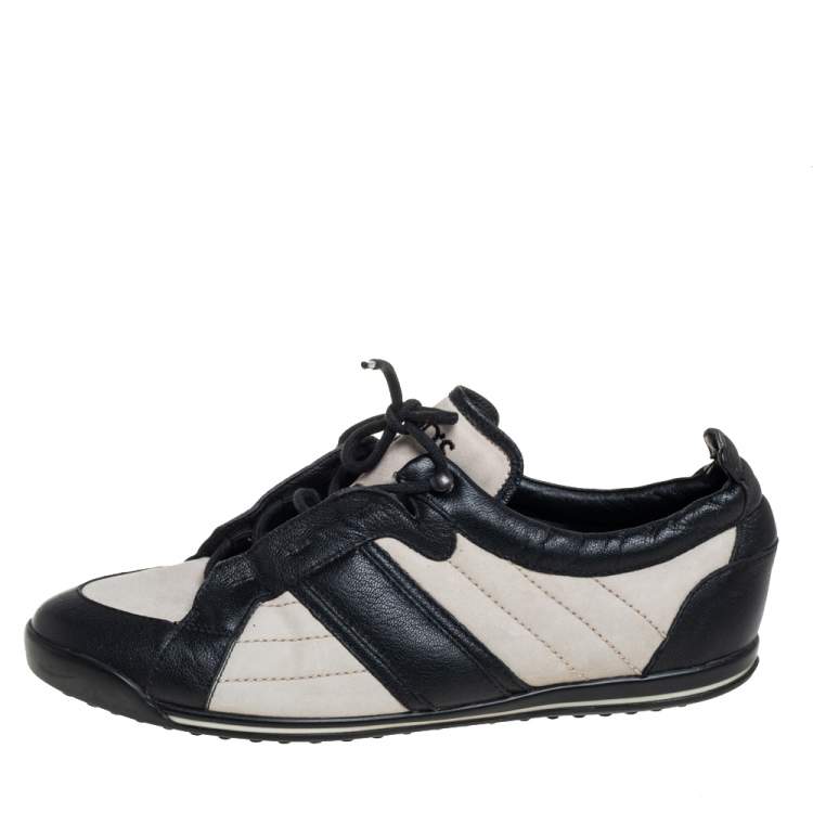 Pre Owned Tod's White/Black Suede And Leather Low Top Sneakers Size 38.5