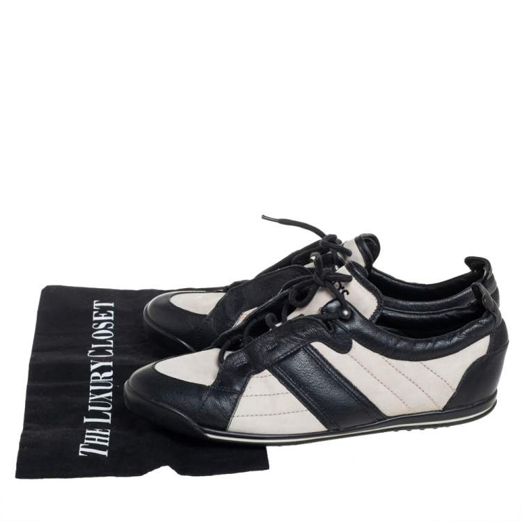 Pre Owned Tod's White/Black Suede And Leather Low Top Sneakers Size 38.5