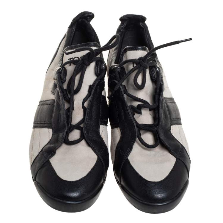 Pre Owned Tod's White/Black Suede And Leather Low Top Sneakers Size 38.5