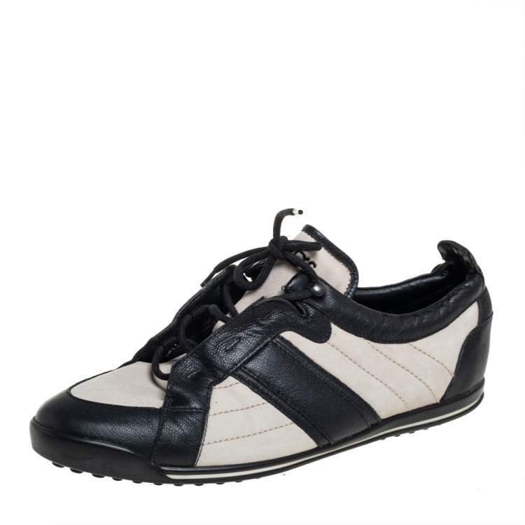 Pre Owned Tod's White/Black Suede And Leather Low Top Sneakers Size 38.5