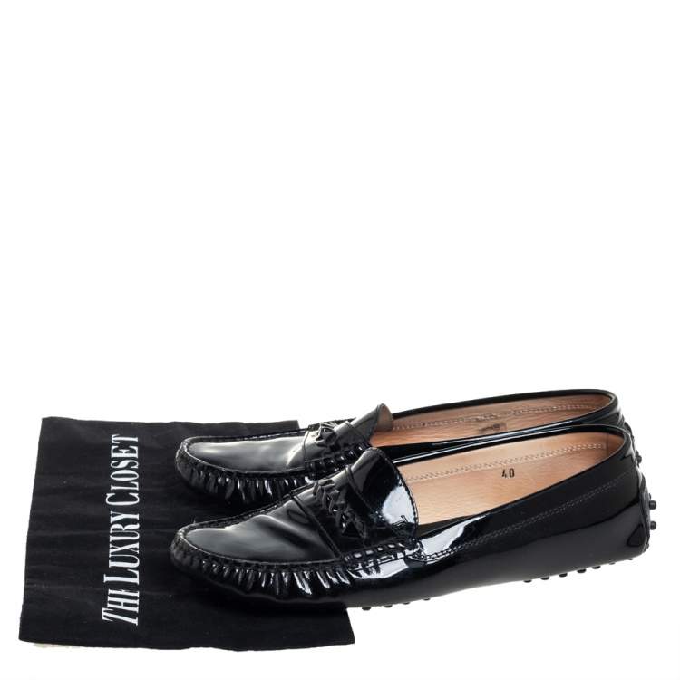 Pre Owned Tod's Black Patent Leather Slip On Loafers Size 40