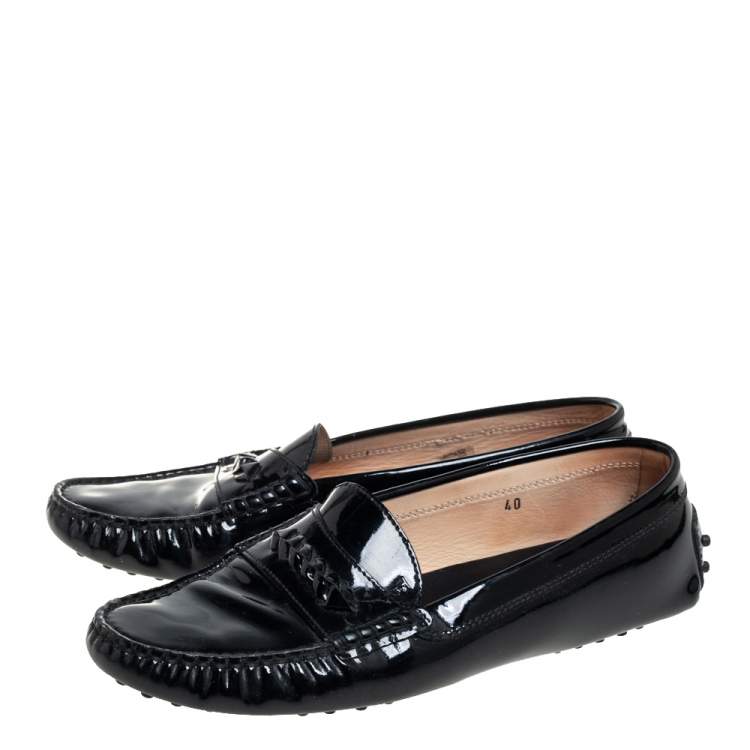 Pre Owned Tod's Black Patent Leather Slip On Loafers Size 40