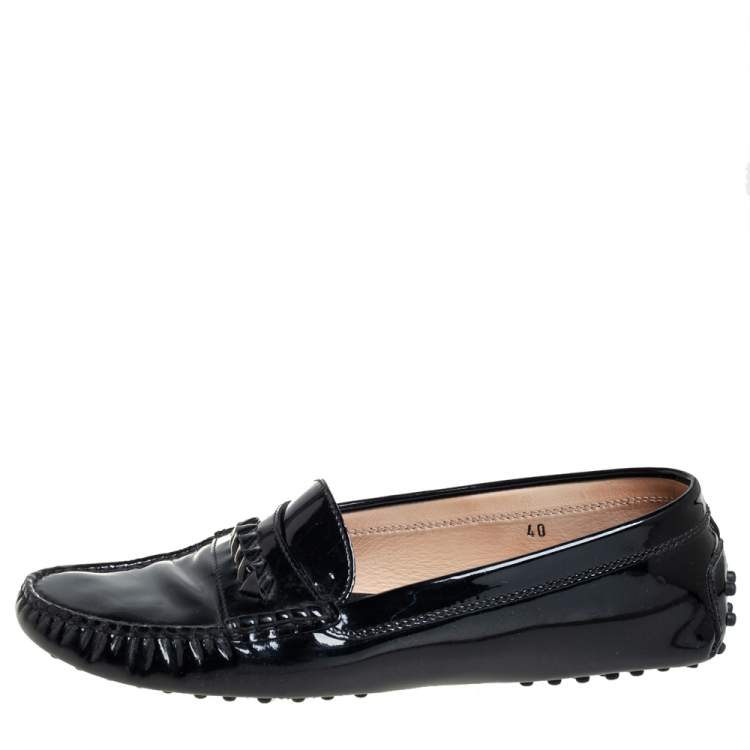 Pre Owned Tod's Black Patent Leather Slip On Loafers Size 40