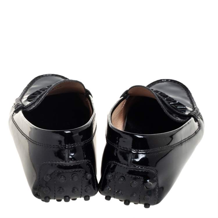 Pre Owned Tod's Black Patent Leather Slip On Loafers Size 40