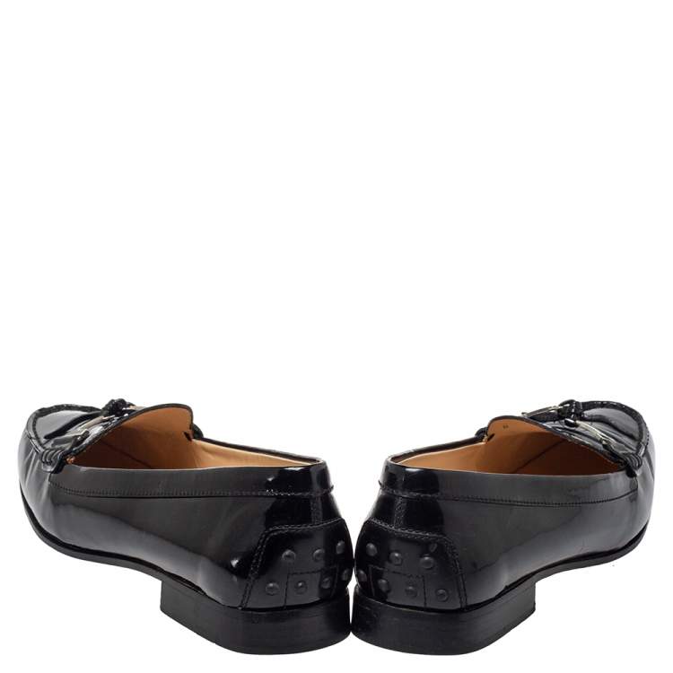 Pre Owned Tod's Black Patent Leather Double T Slip On Loafers Size 39