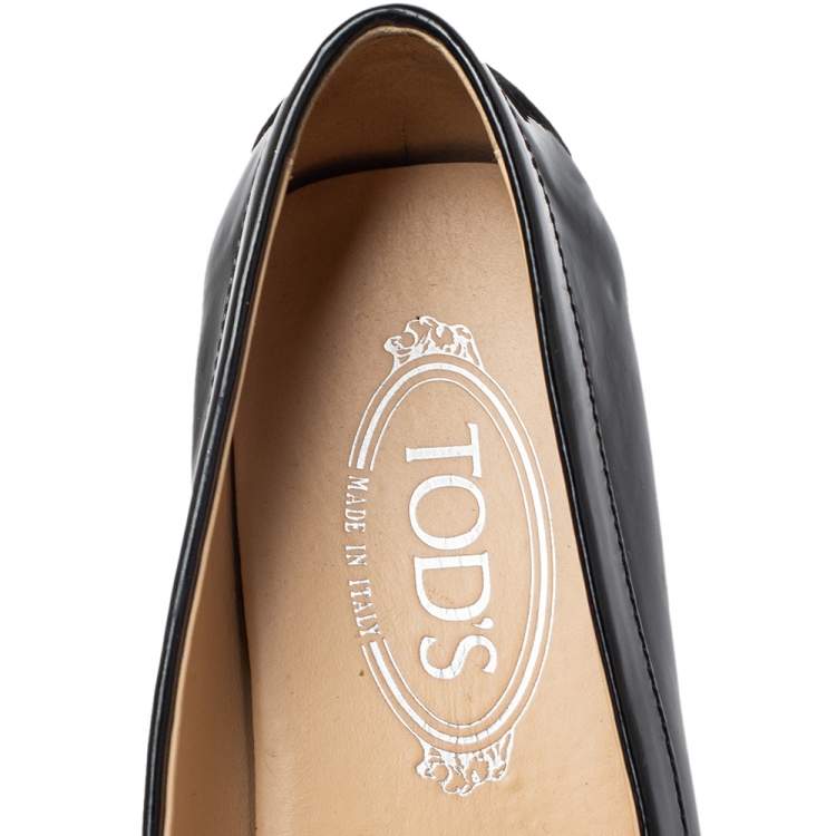 Pre Owned Tod's Black Patent Leather Double T Slip On Loafers Size 39