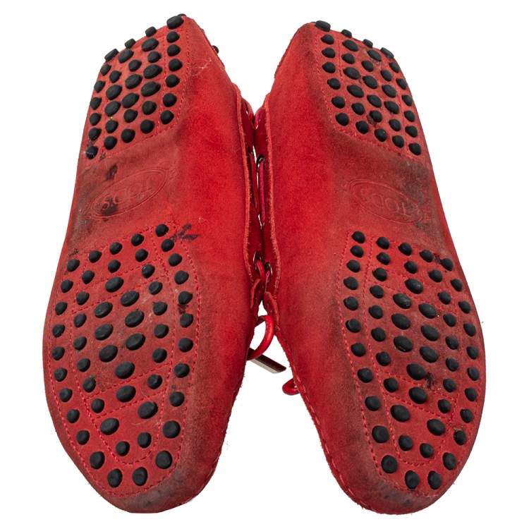 Pre Owned Tod's Red Suede Slip On Loafers Size 37
