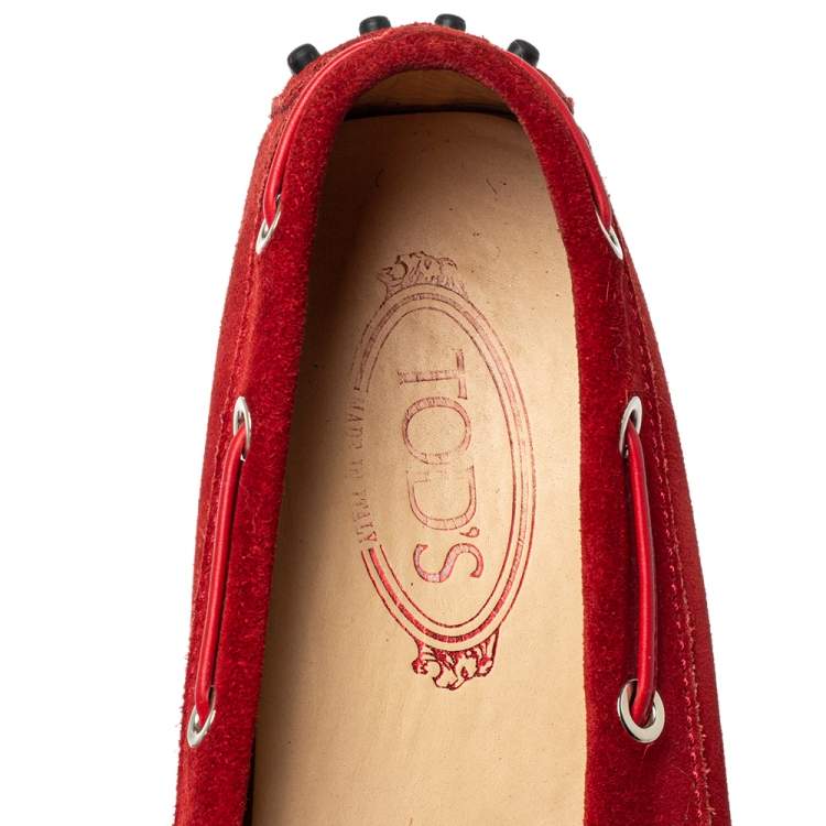 Pre Owned Tod's Red Suede Slip On Loafers Size 37
