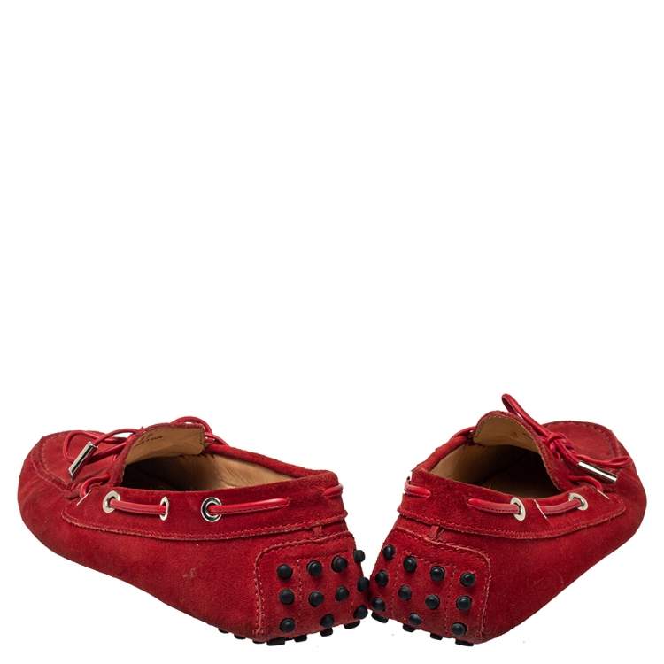 Pre Owned Tod's Red Suede Slip On Loafers Size 37
