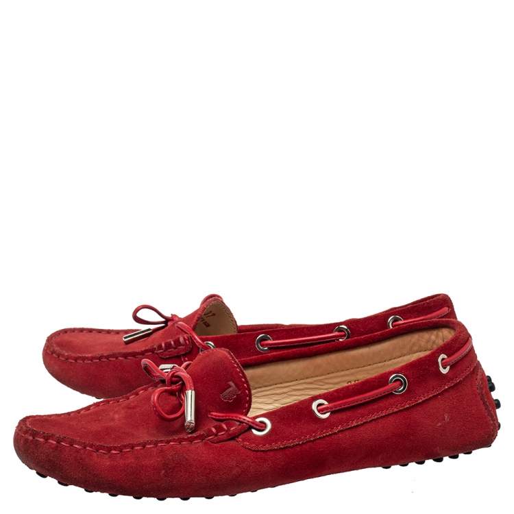 Pre Owned Tod's Red Suede Slip On Loafers Size 37
