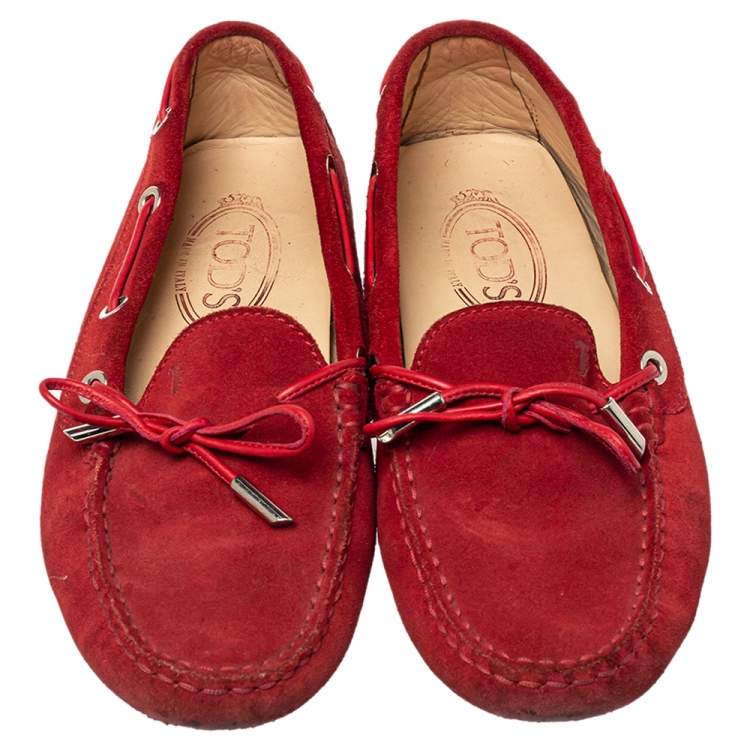 Pre Owned Tod's Red Suede Slip On Loafers Size 37