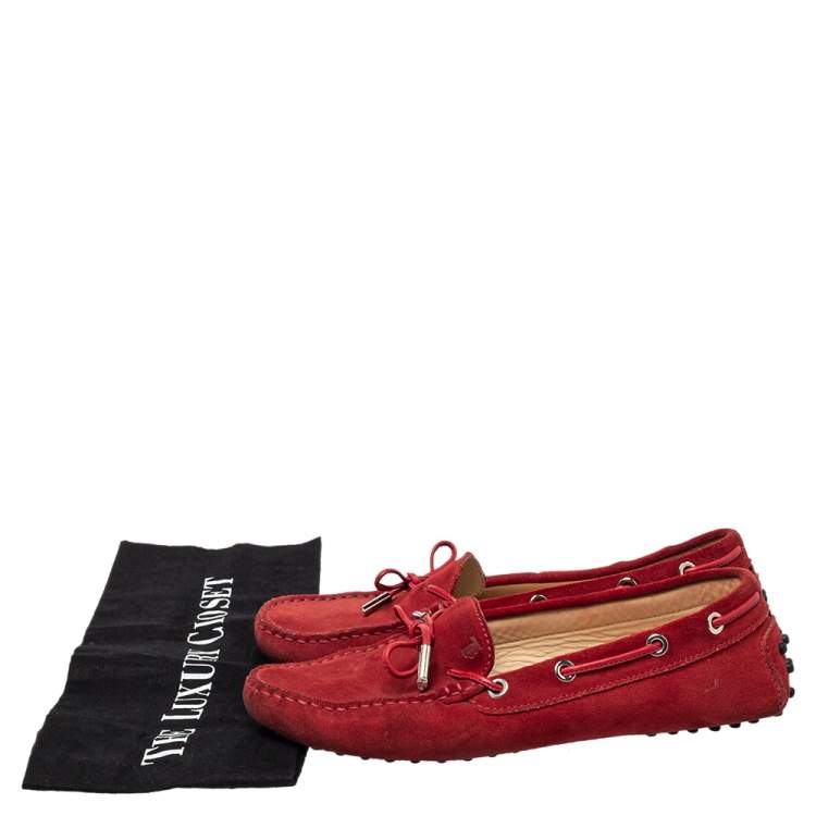Pre Owned Tod's Red Suede Slip On Loafers Size 37