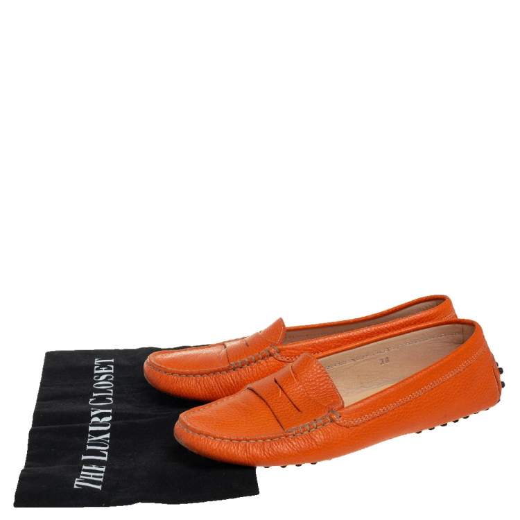 Pre Owned Tod's Orange Leather Penny Loafers Size 39