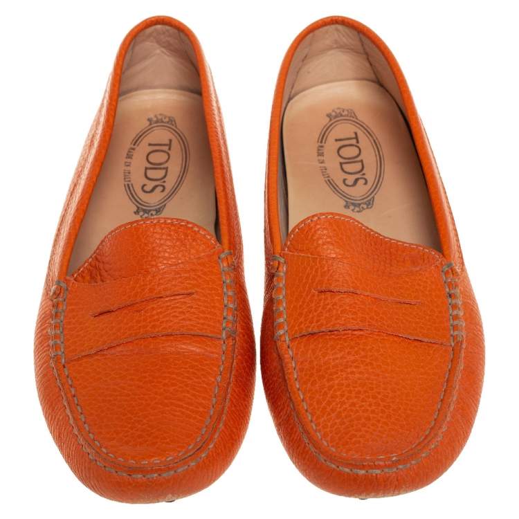 Pre Owned Tod's Orange Leather Penny Loafers Size 39