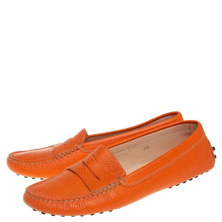 orange penny loafers