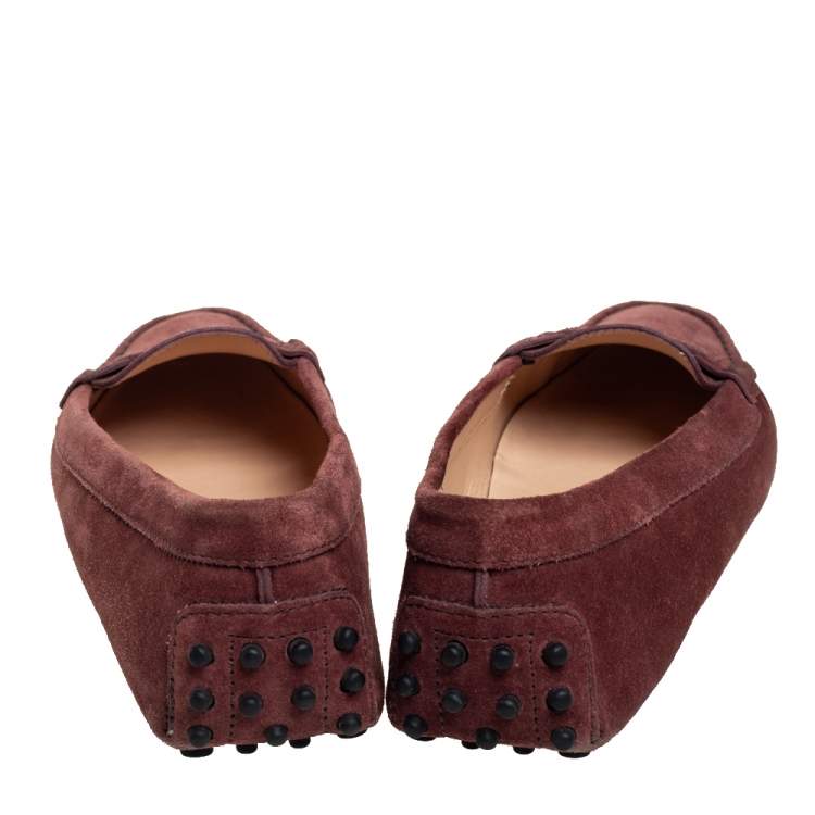 Pre Owned Tod's Burgundy Suede Penny Slip On Loafers Size 39