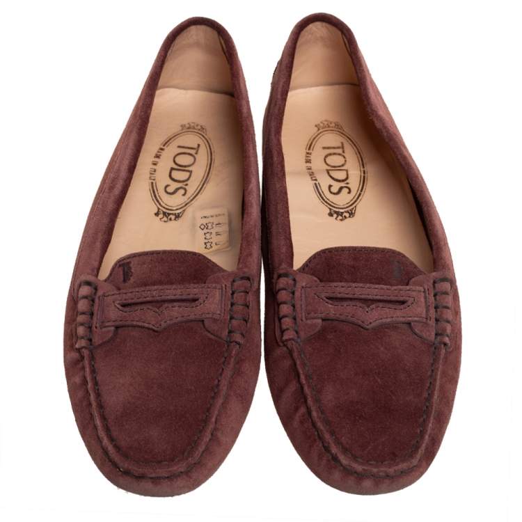 Pre Owned Tod's Burgundy Suede Penny Slip On Loafers Size 39