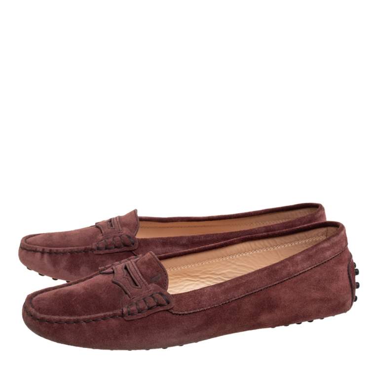 Pre Owned Tod's Burgundy Suede Penny Slip On Loafers Size 39