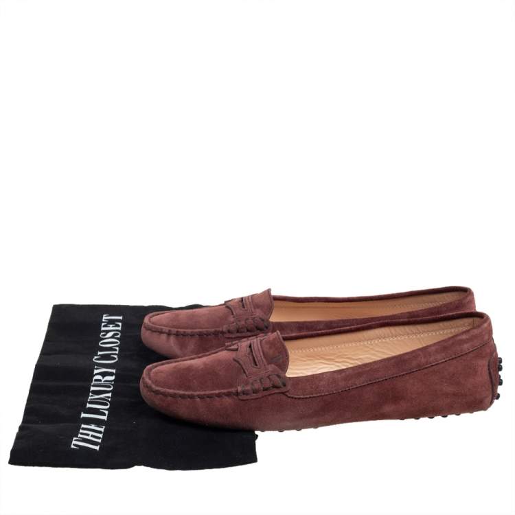 Pre Owned Tod's Burgundy Suede Penny Slip On Loafers Size 39