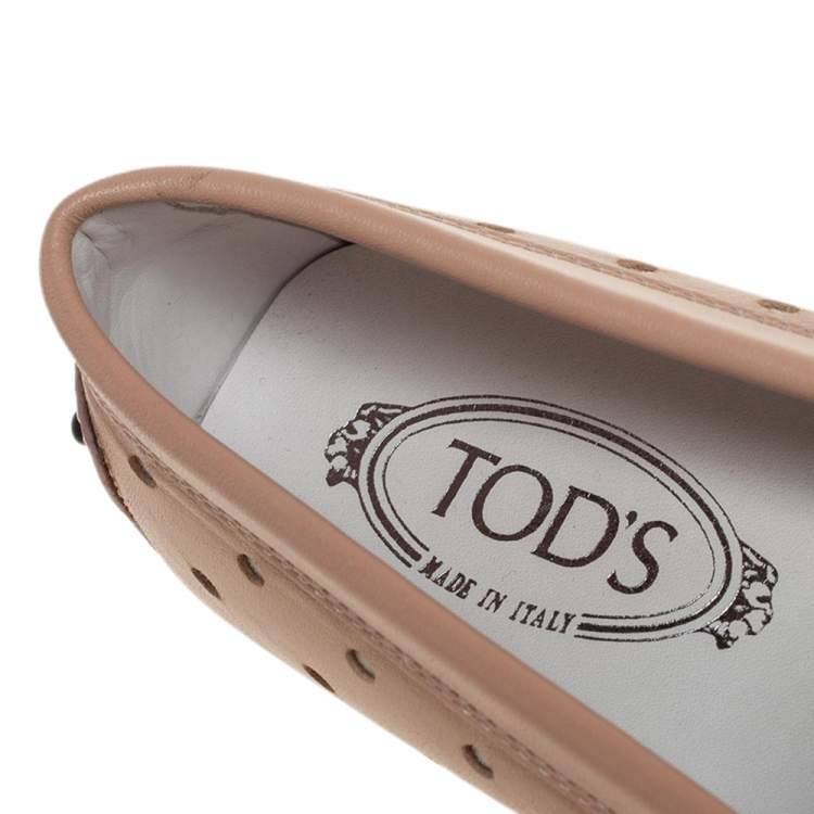 Pre Owned Tod's Beige Hole Laser Cut Leather Penny Loafers Size 39