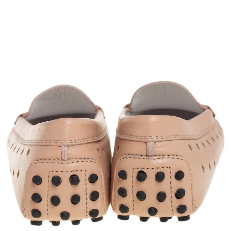 Pre Owned Tod's Beige Hole Laser Cut Leather Penny Loafers Size 39