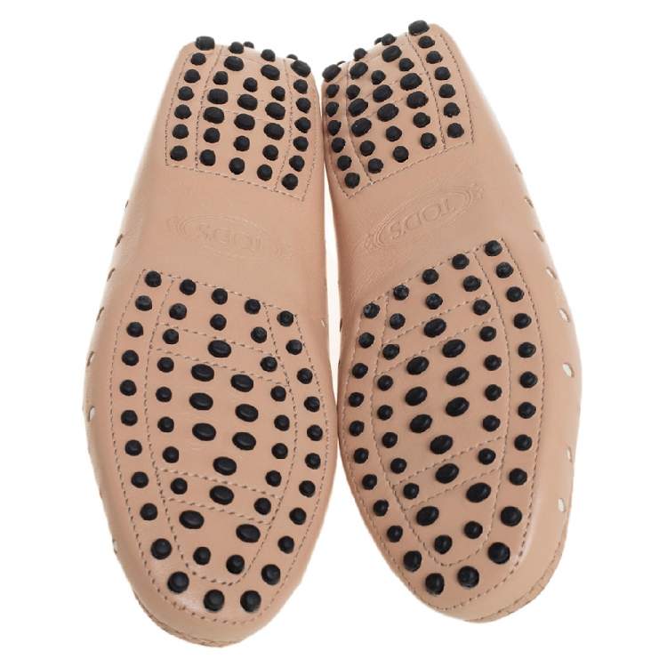 Pre Owned Tod's Beige Hole Laser Cut Leather Penny Loafers Size 39