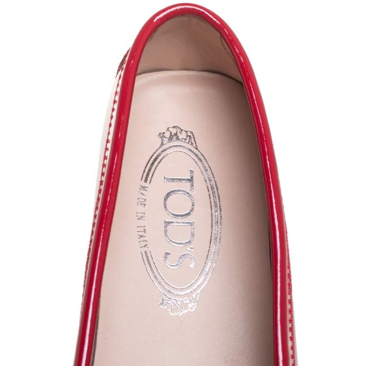 Pre Owned Tod's Red Patent Leather Slip On Loafers Size 41