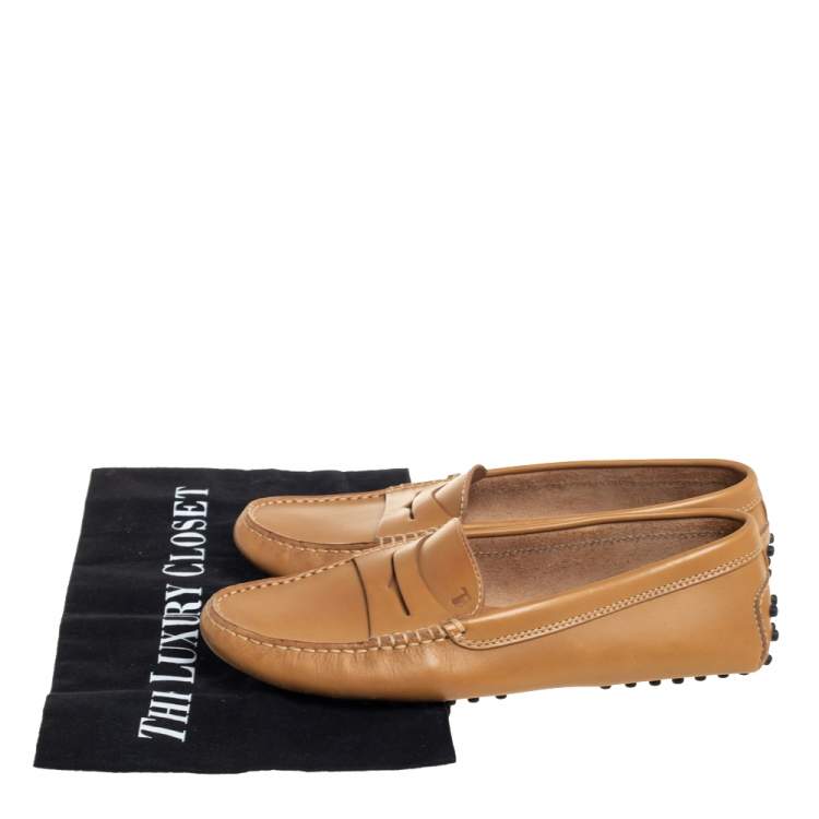 Pre Owned Tod's Brown Leather Gommini  Slip On Loafers Size 37