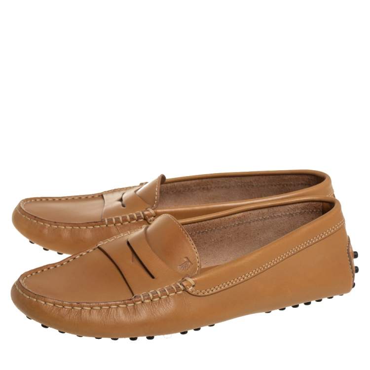 Pre Owned Tod's Brown Leather Gommini  Slip On Loafers Size 37