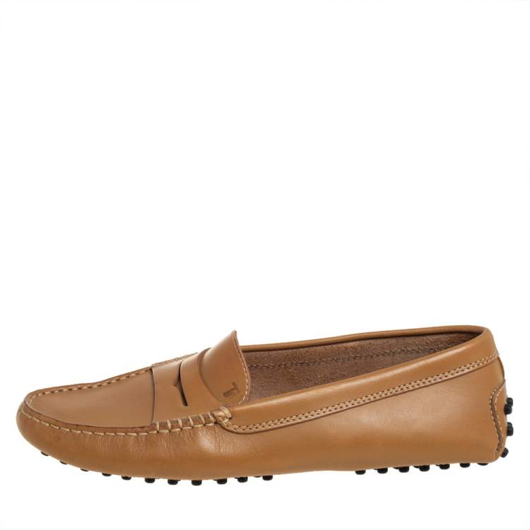 Pre Owned Tod's Brown Leather Gommini  Slip On Loafers Size 37