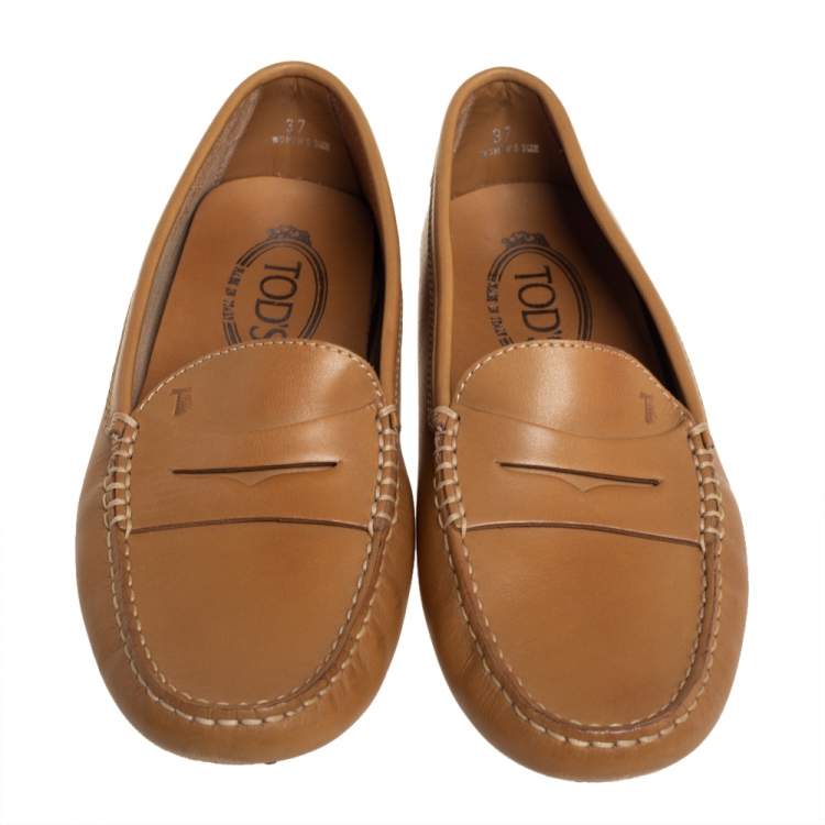 Pre Owned Tod's Brown Leather Gommini  Slip On Loafers Size 37