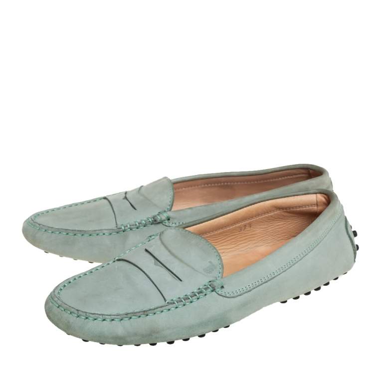 Pre Owned Tod's Grey Nubuck Leather Penny Slip On Loafers Size 37.5