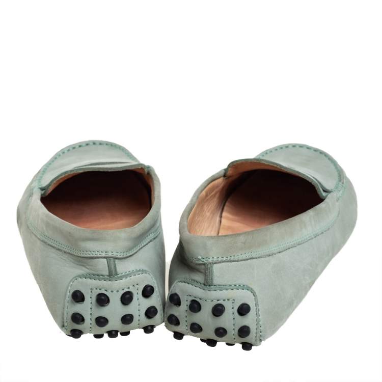 Pre Owned Tod's Grey Nubuck Leather Penny Slip On Loafers Size 37.5