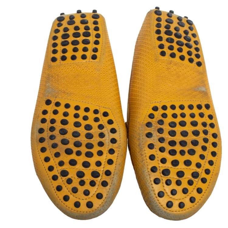 Pre Owned Tod's Yellow Perforated Leather Slip On Loafers Size 36.5