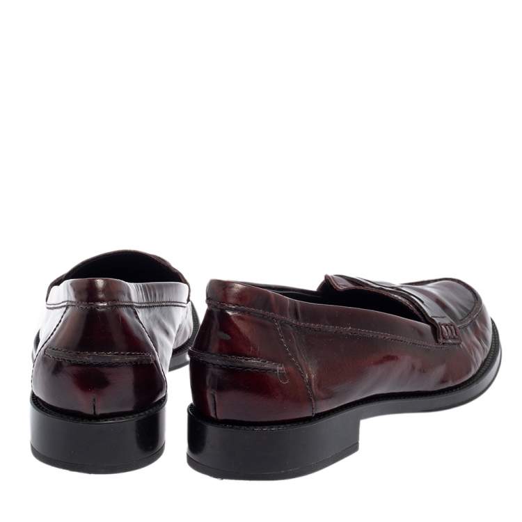 Pre Owned Tod's Burgundy Patent Leather Penny Loafers Size 37