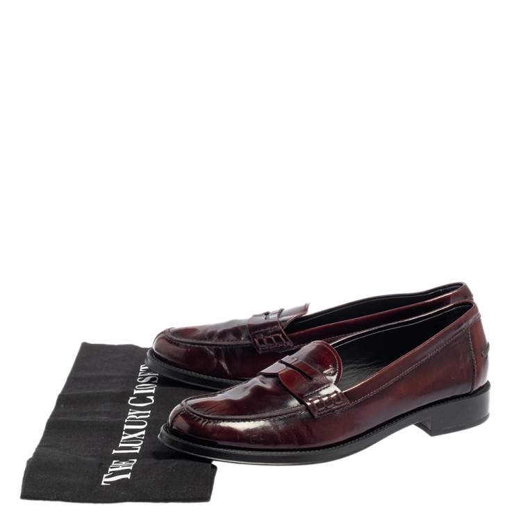 Pre Owned Tod's Burgundy Patent Leather Penny Loafers Size 37