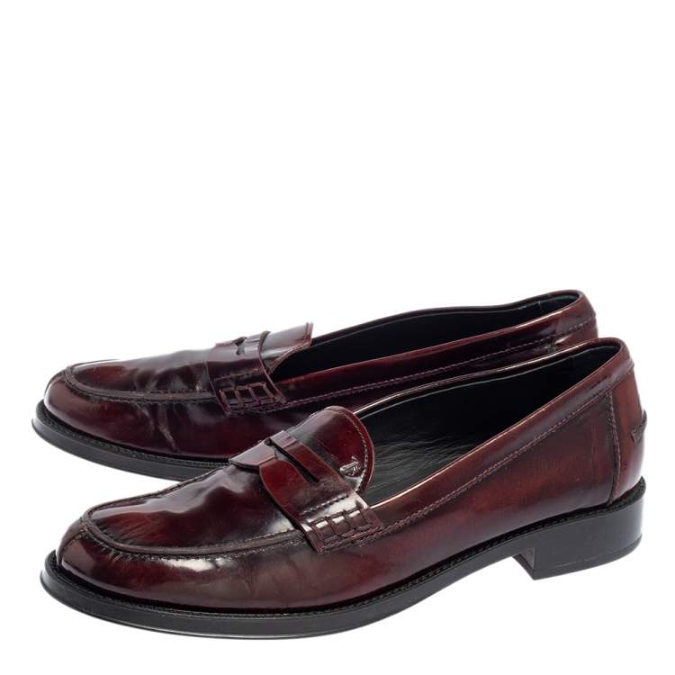 Pre Owned Tod's Burgundy Patent Leather Penny Loafers Size 37